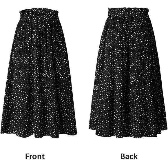 EXLURA women’s high waisted polka dot pleated midi skirt - Picture 2 of 9